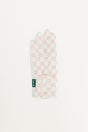 Pair of gloves with a checkered pattern on a white background