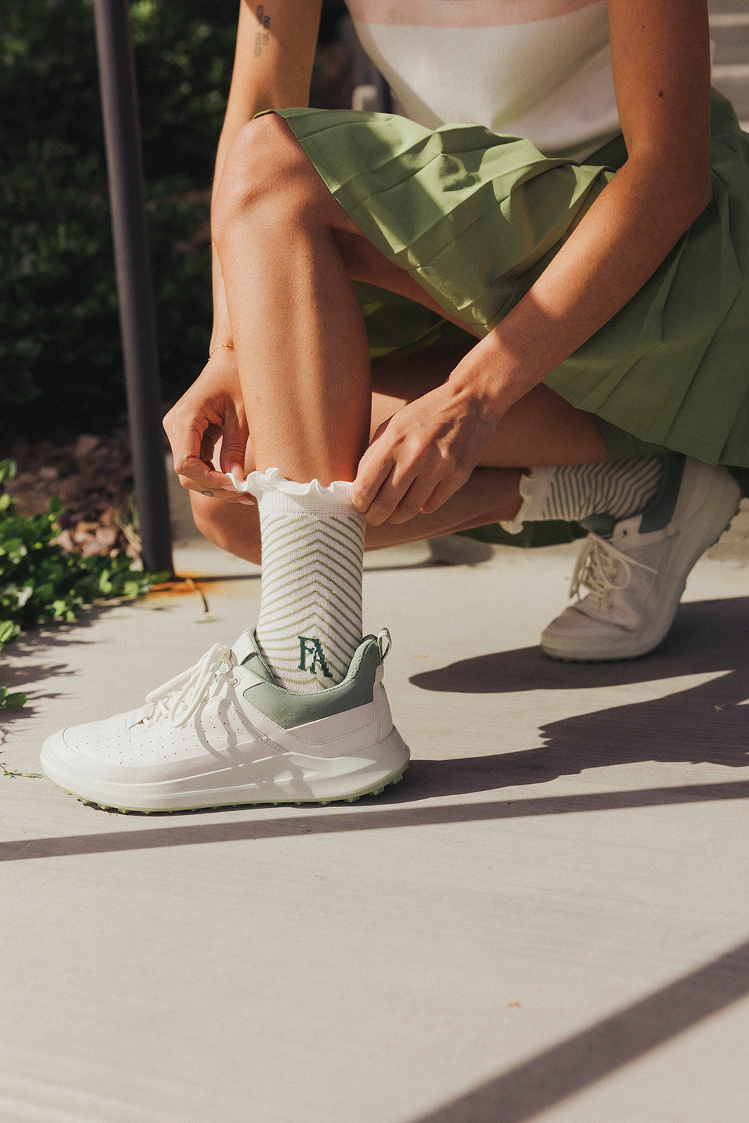 Maude Ruffle Sock - Putting Green/White Chevron