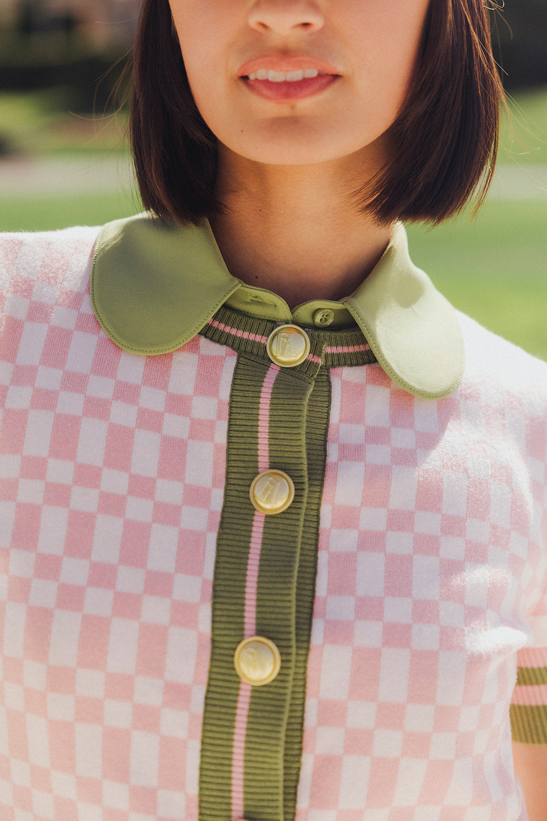 Barbie Top - Putting Green/White Chevron