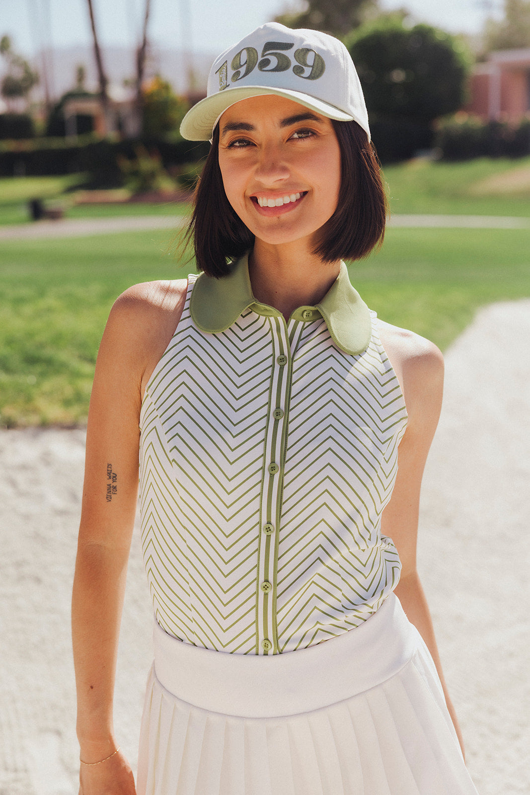 Barbie Top - Putting Green/White Chevron