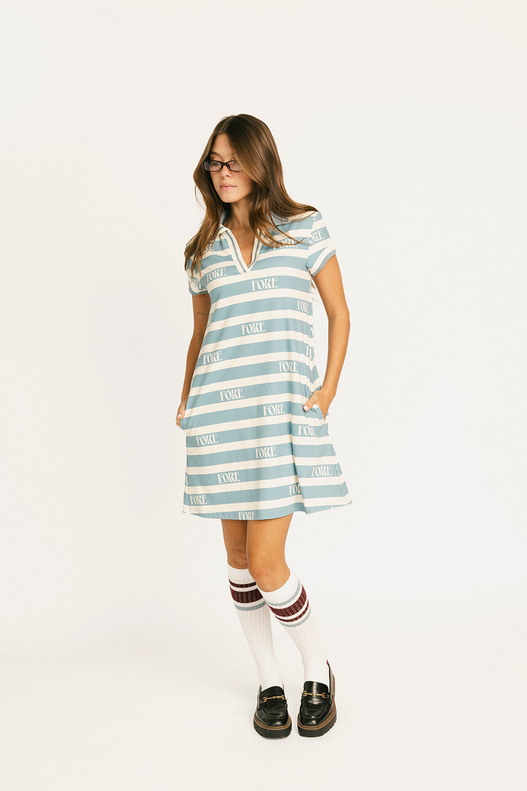 Fore All Women's Poppy Short Sleeve Dress 9224917- Large Smoke Blue/Angora