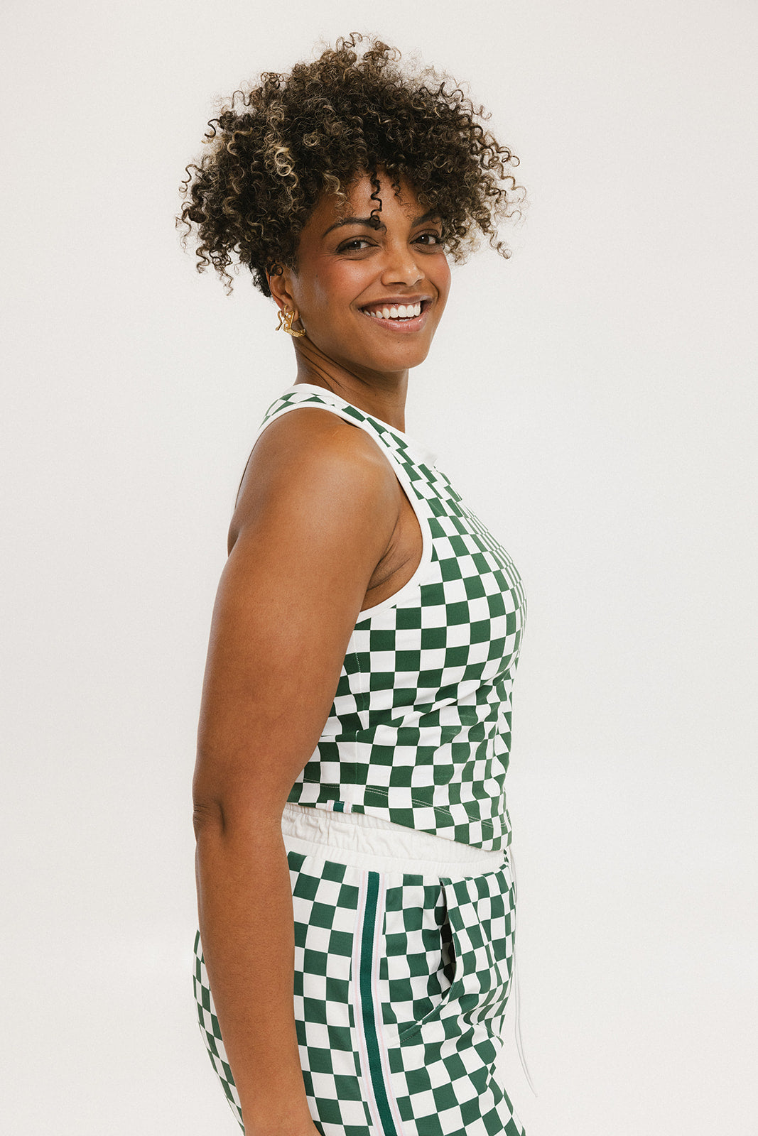 Lillee Tank - Green/White Checkered – foreall.com