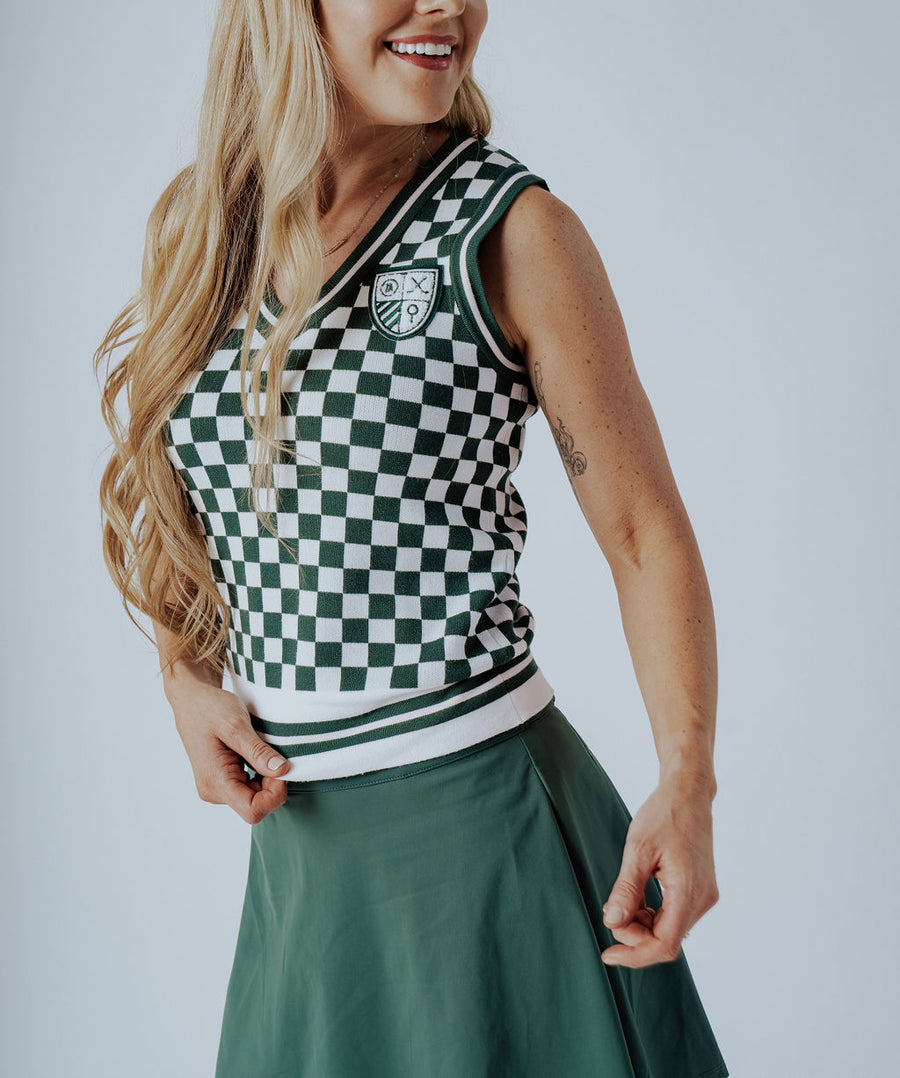 Jen Sweater Vest - Green Checkered