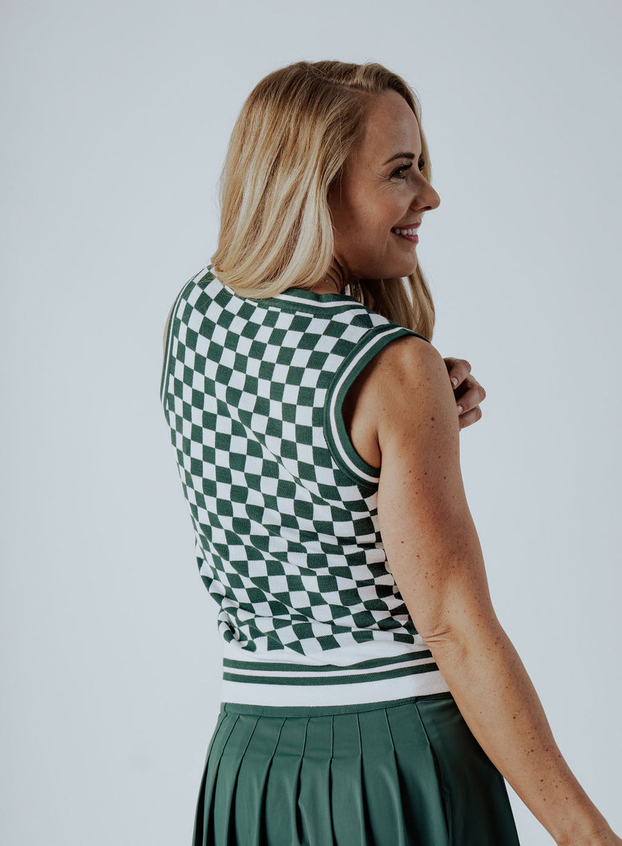 Jen Sweater Vest - Green Checkered