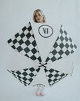 black and cream umbrealla checkered print with wrist holder