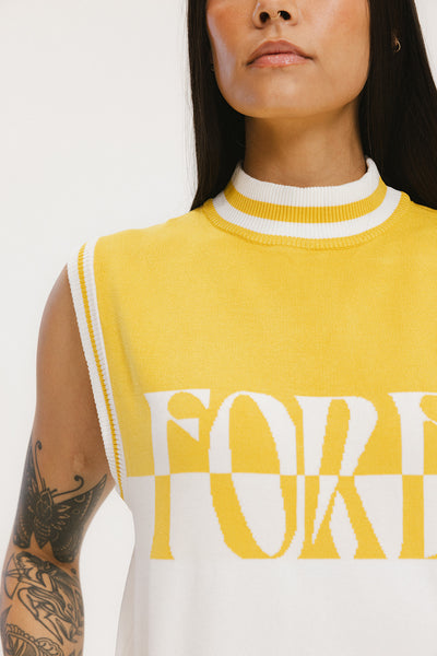 Fore Sleeveless Sweater - Mustard/White