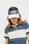 A model wearing a visor with 'FORE' written in bold letters on the front and '04' on the back, against a white background.