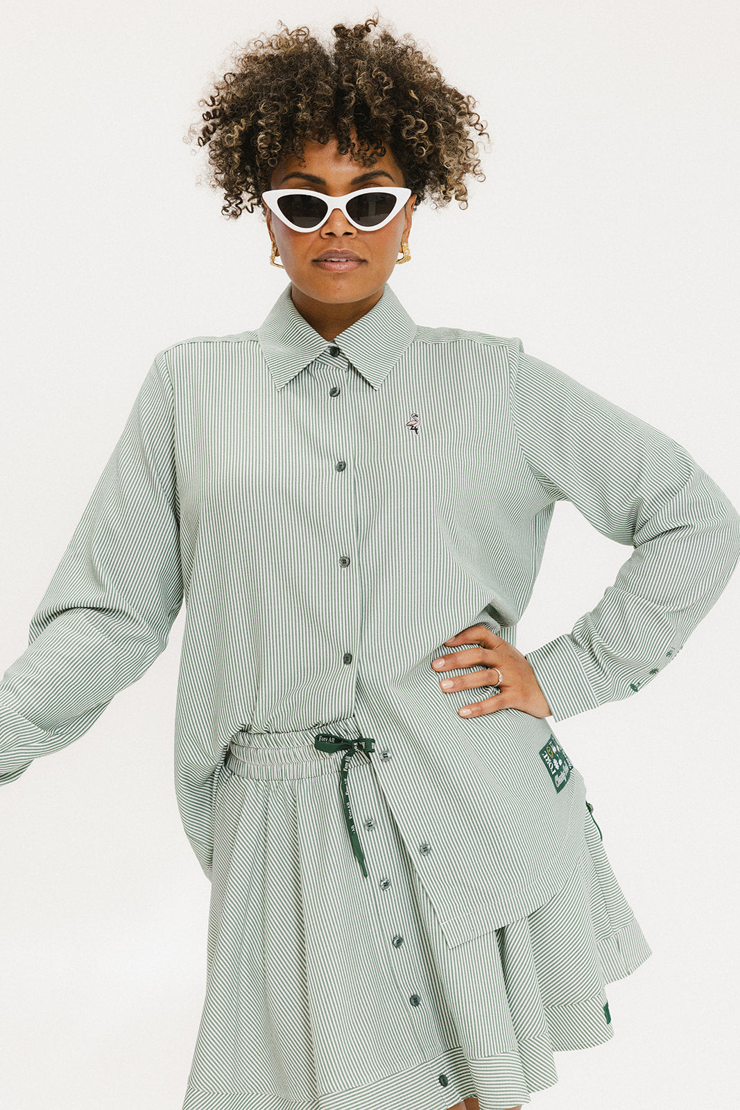 Victoria Button Up - Green Stripe – foreall.com