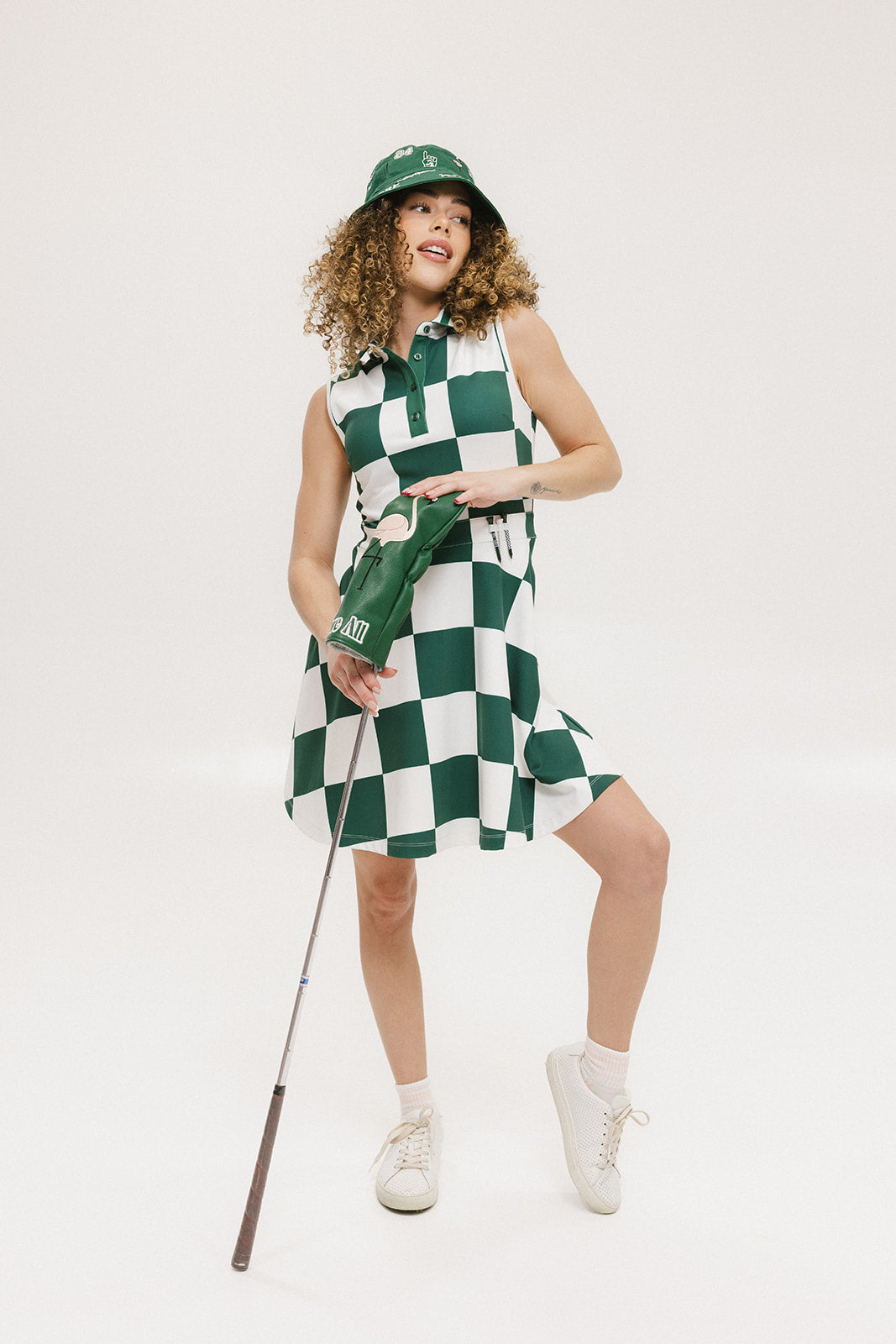 Women's Jordan Print Dress by Fore All, Green/White Checkered, X-Small